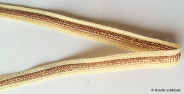 Beige And Gold Thread Lace Trim, Approx. 14mm wide - 200317L230